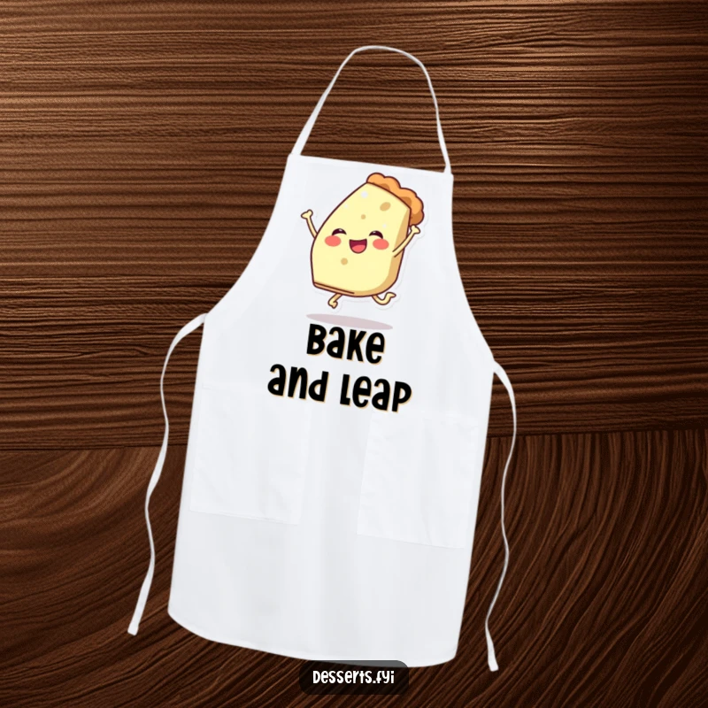 Funny apron displaying a cheerful slice of pie character mid-leap, perfect for bakers who love fun and a touch of sweetness.