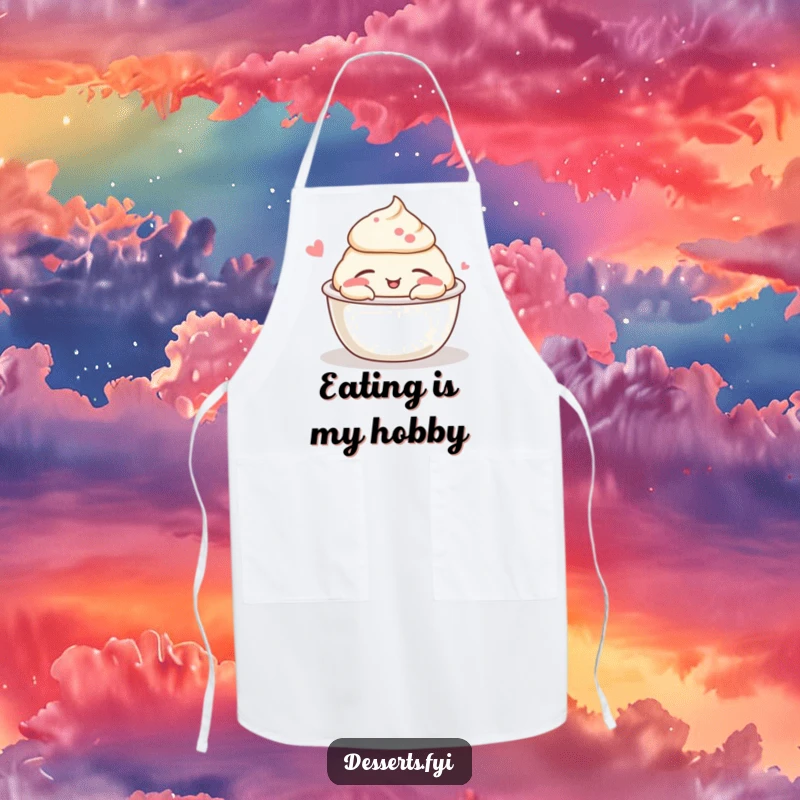 Funny pudding cup nap apron featuring a sleeping pudding character, adding a humorous and charming touch to kitchen activities.