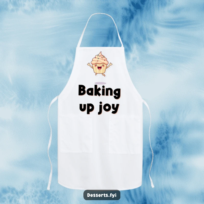 Funny Apron: Joyful cupcake with sprinkles leaping energetically.