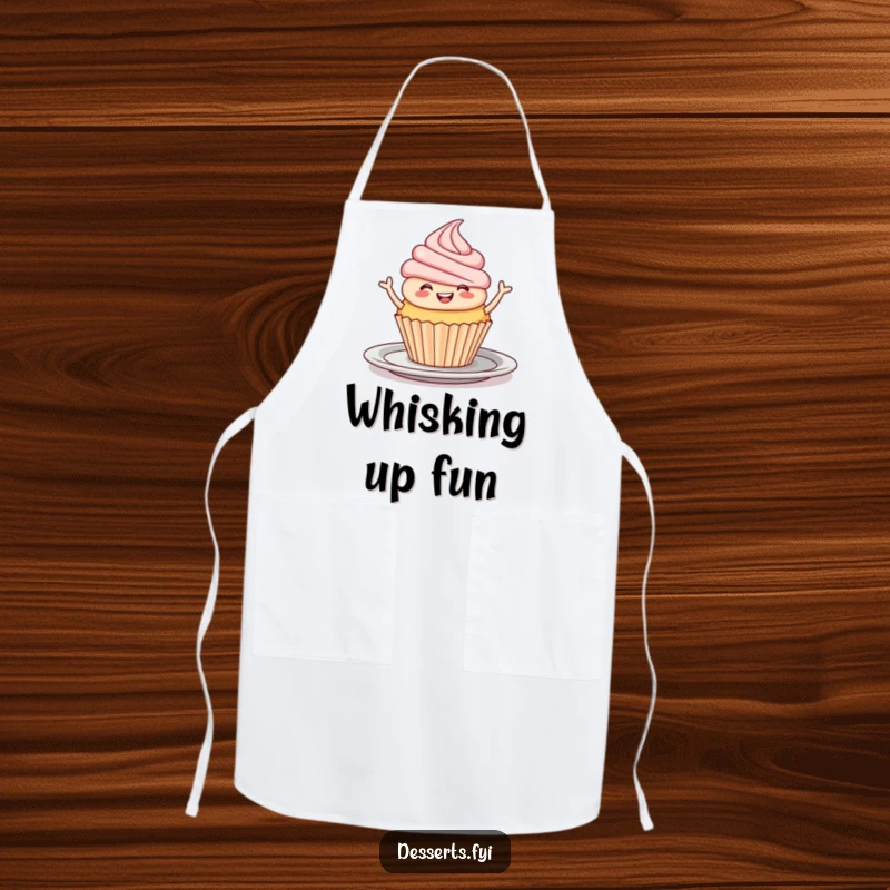 Funny Apron: A smiling cupcake doing a joyful jig on a plate, ready for baking fun.