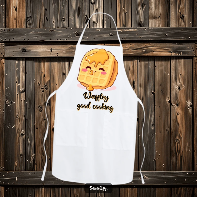 Funny chef apron with a whimsical waffle, syrup drops, and a cheeky wink, adding humor to kitchen tasks for breakfast lovers.