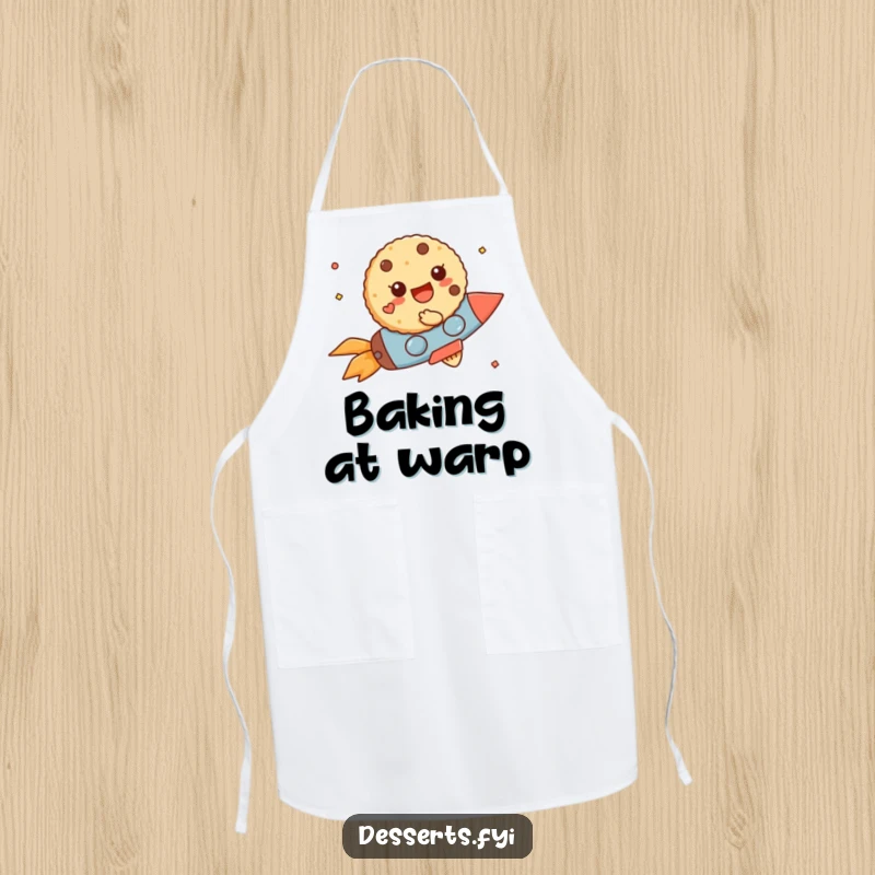 Funny Apron: A cheerful cookie zooms on a tiny rocket, making cooking adventures humorous and stylish.