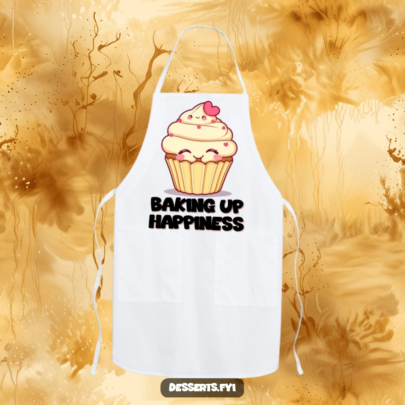 Funny apron featuring a smiling cupcake character hugging itself, symbolizing joy and sweetness in baking.