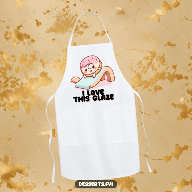 Funny apron showcasing a cheerful donut with frosting, gleefully sliding down a slide, perfect for kitchen protection with a humorous touch.