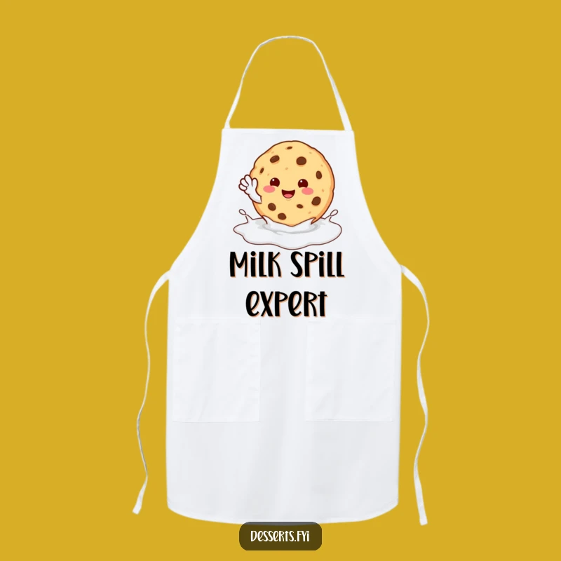 Funny Cookie Wave Apron: Happy Character Milk Puddle - Humorous Baking Apparel