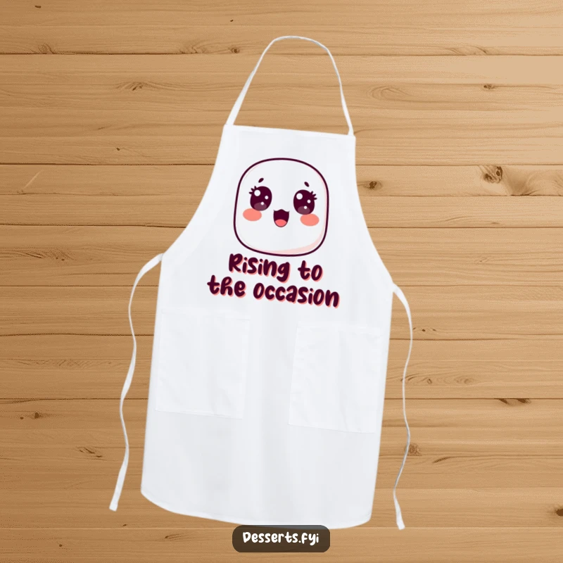 Funny apron featuring a surprised marshmallow floating upwards with wide, happy eyes, perfect for adding playful surprise and joy to kitchen adventures.