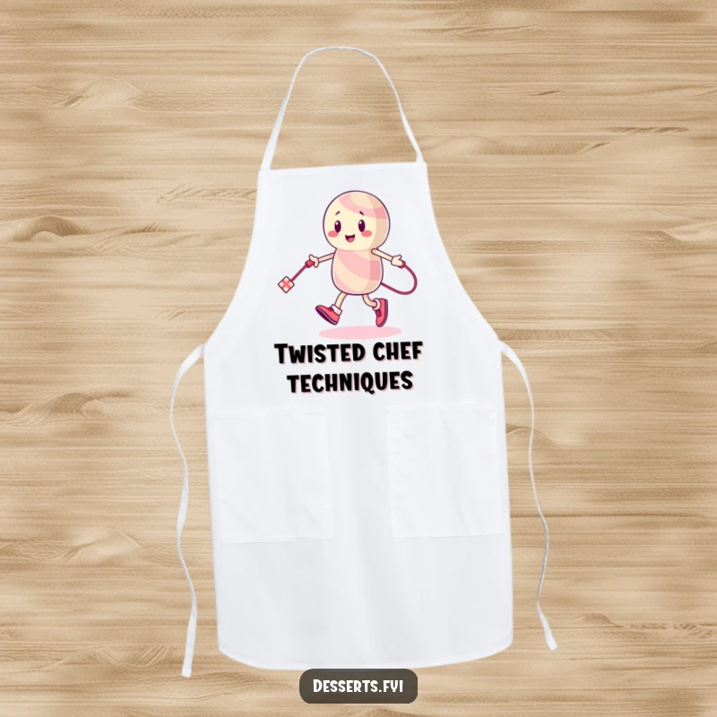 Funny Apron: An energetic candy character skips rope with a licorice string, bringing sweet, humorous flair to kitchen activities.