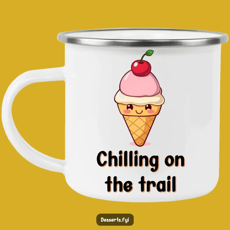 Funny Camp Mug: Smiling Ice Cream Cone for Sweet Outdoor Fun
