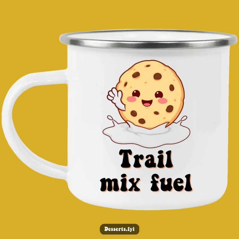 Funny Cookie Wave Camping Mug: Happy Character Milk Puddle for Humorous Adventures