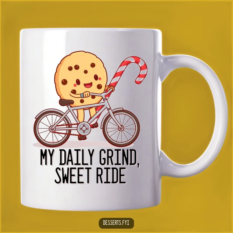 Funny Cookie Cyclist Mug - Whimsical Candy Cane Ride, Perfect Gift for Sweet Treat Lovers
