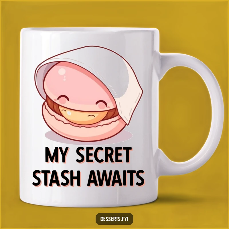 Funny Macaron Reveal Mug: A Curious Pastry Peeking for Laughs, Perfect Funny Gift