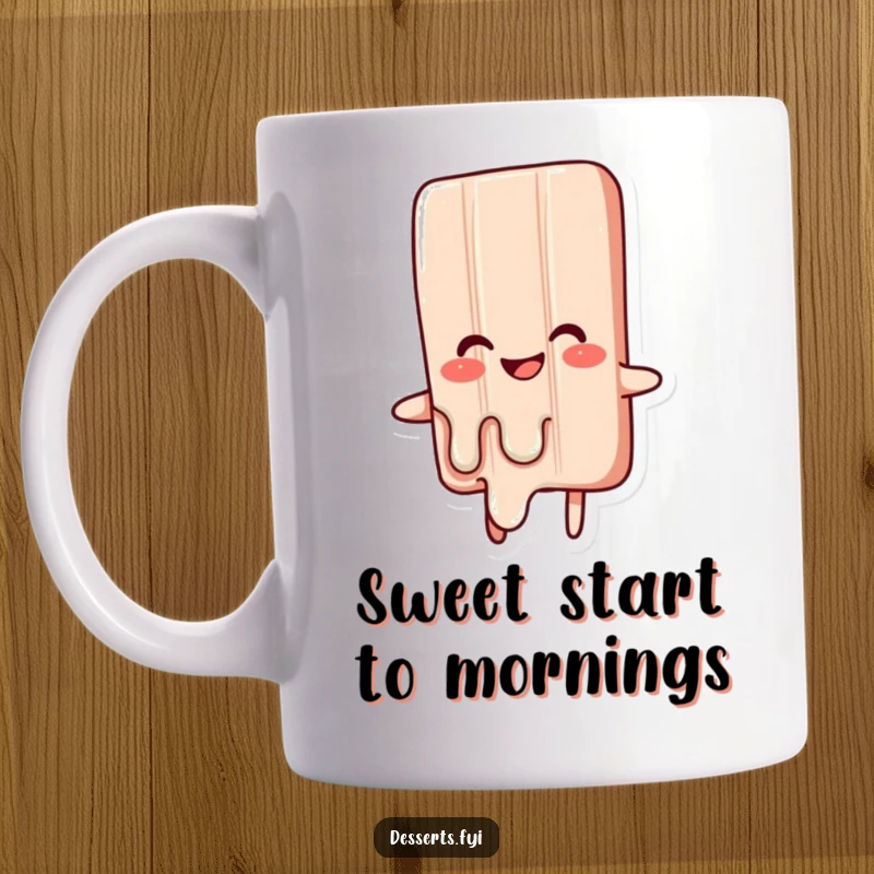 Funny mug featuring a happy candy bar character melting with glee, spreading joy and sweetness. A delightful, humorous design for candy lovers.