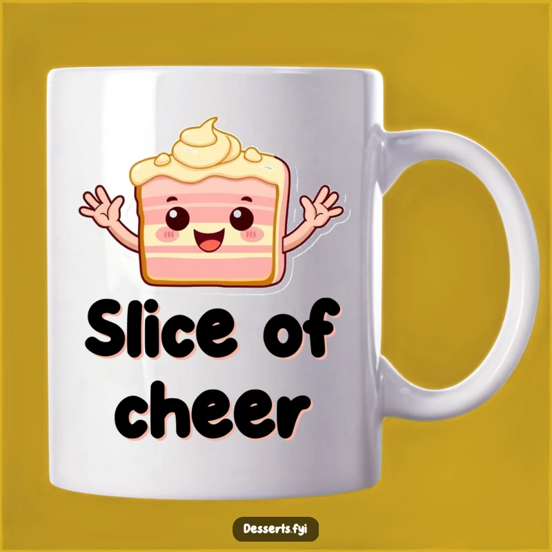 Funny Waving Cake Mug: Enthusiastic Slice for Hilarious Mornings