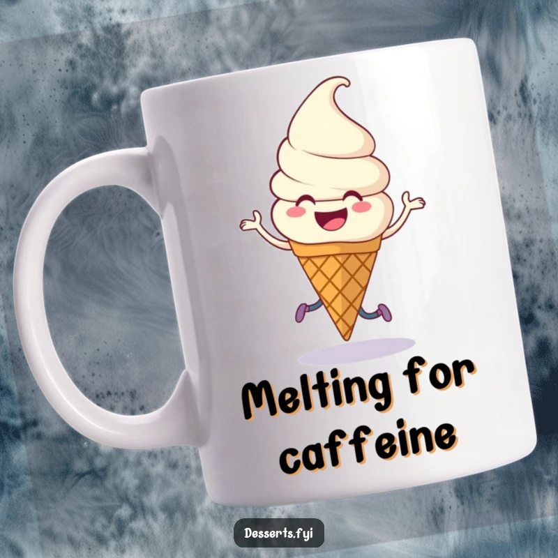 Funny Mug: A smiling ice cream cone with little legs joyfully dancing a jig.