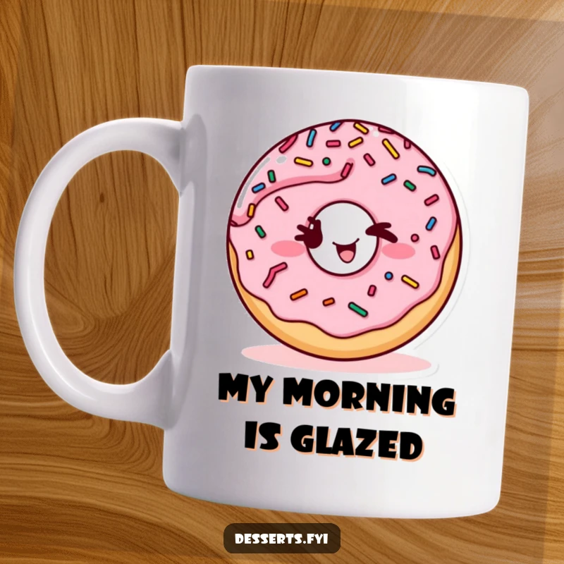 Funny donut mug with sprinkles winking playfully, a delightful and humorous gift for someone who loves sweet treats and a good laugh.