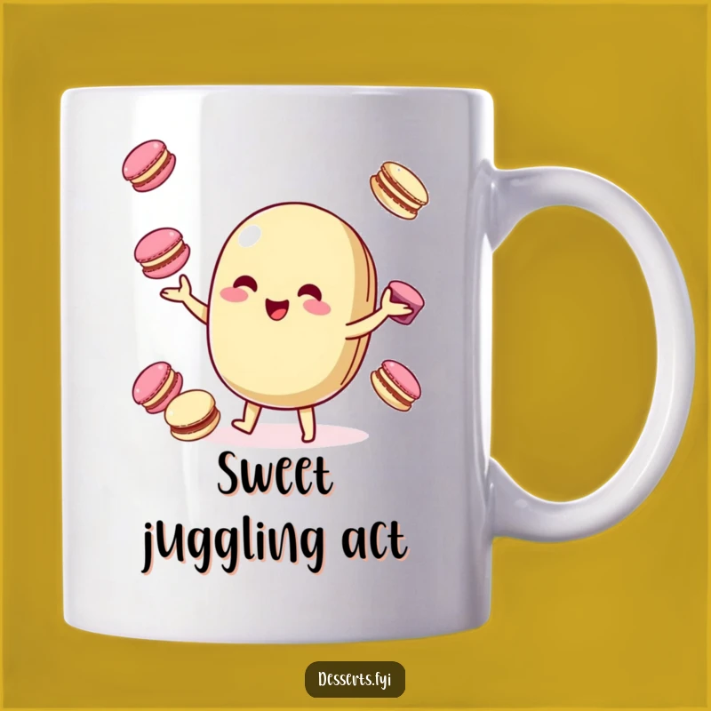 Funny Macaroon Mug: Juggling Character's Sweet Skill for Dessert Lovers