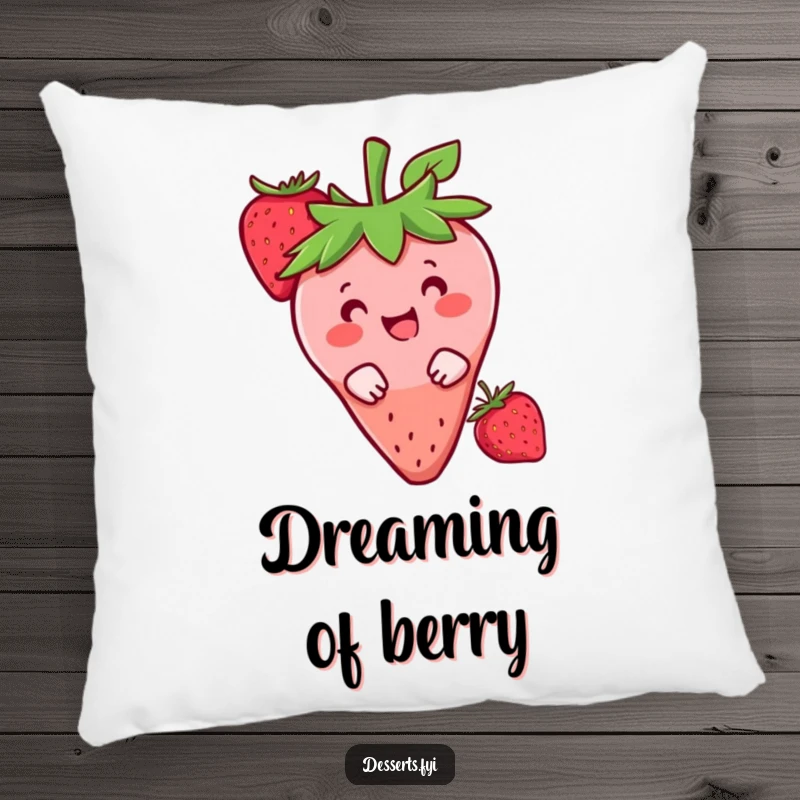 Funny pillow with a happy strawberry character peeking from behind a berry, adding comfort and sweet charm.