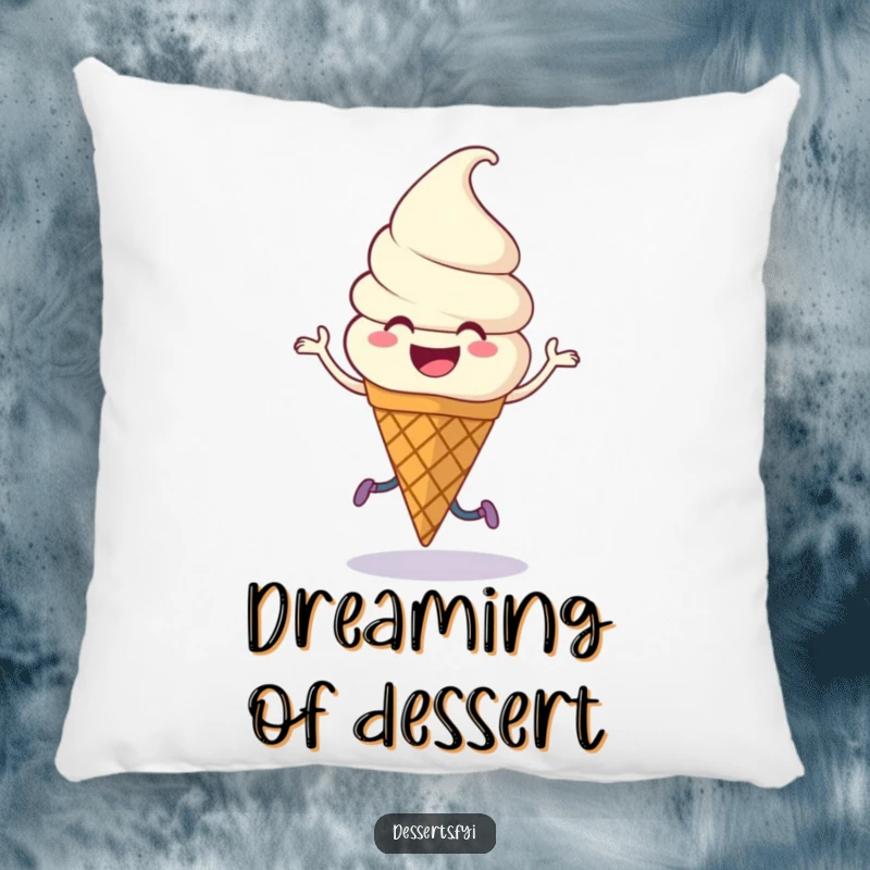 Funny Pillow: A smiling ice cream cone with legs doing a happy jig.