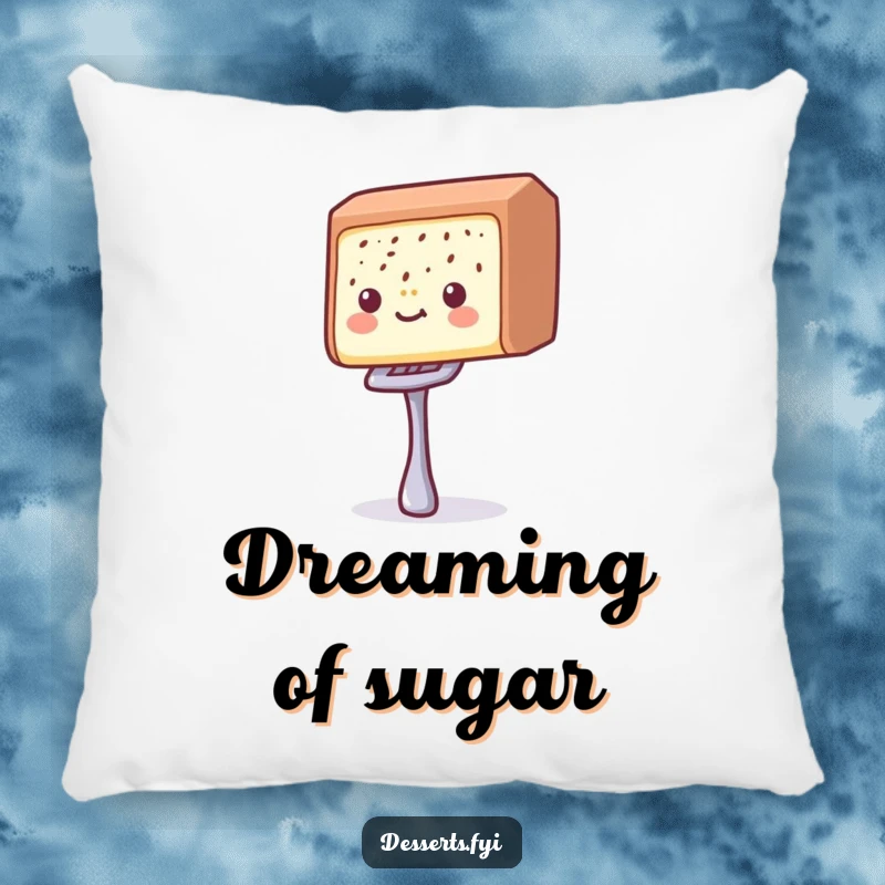 Funny candy bar pillow with a delighted candy bar balancing a tiny fork, perfect for adding sweet comfort and humor to any space.