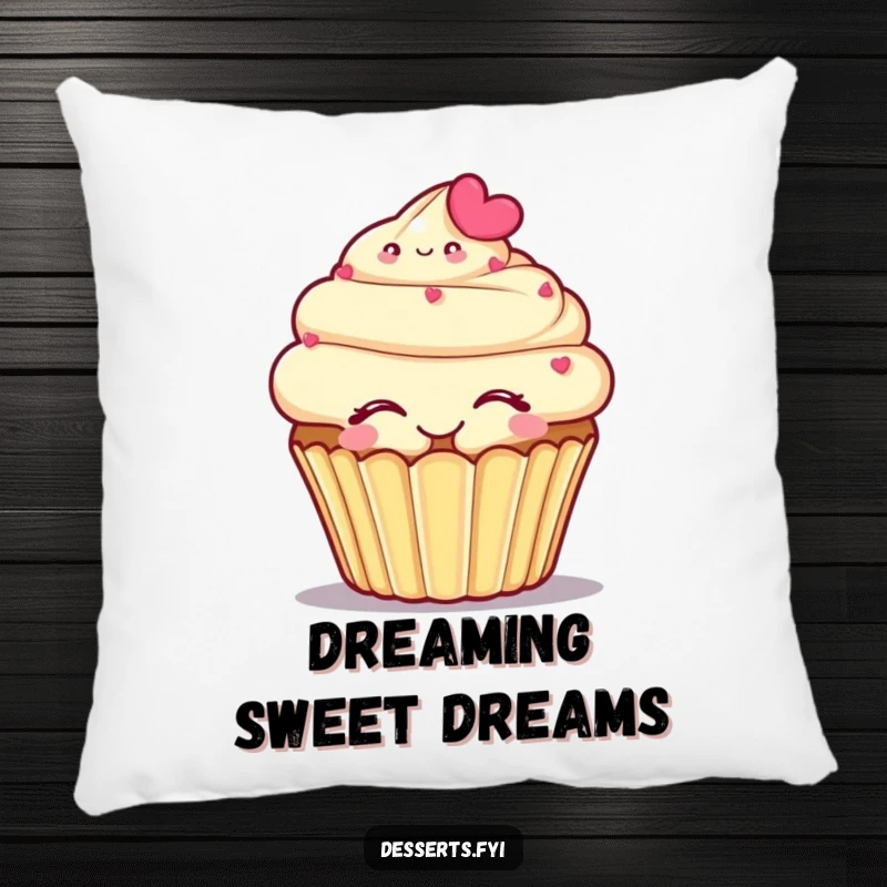 Funny pillow with a smiling cupcake character in a self-hug, adding soft comfort and sweet humor.