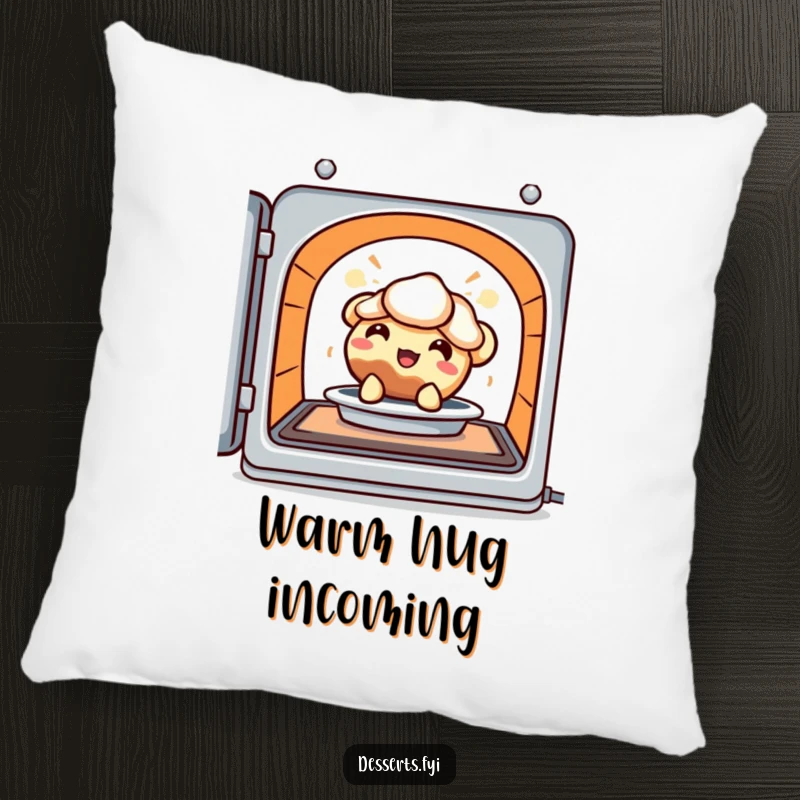 Funny Pillow: A delighted pie character peeks from a warm oven, offering comfort and a dose of sweet baking humor.