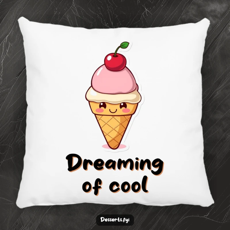 Funny Pillow: A smiling ice cream cone character balances a cherry on its head, offering comfort and a dose of sweet humor.