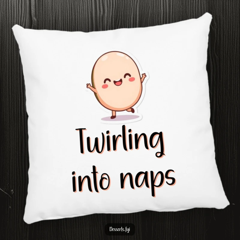 Funny Macaron Pillow with a delighted character gracefully twirling, offering comfort and a touch of sweet, Parisian-themed humor.