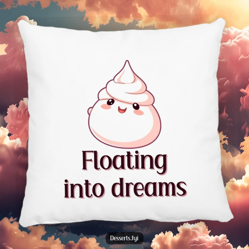 Funny Meringue Pillow with a bubbly character happily floating, offering soft comfort and a dose of sweet, airy humor.