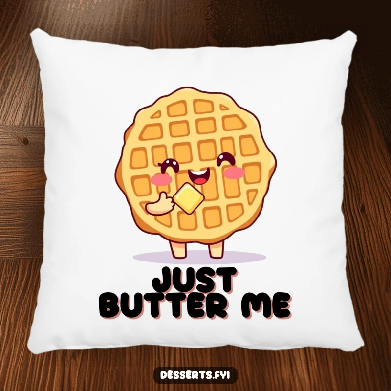 Funny Waffle Character Pillow with a smiling waffle character and butter, offering cozy comfort and a dose of breakfast humor.