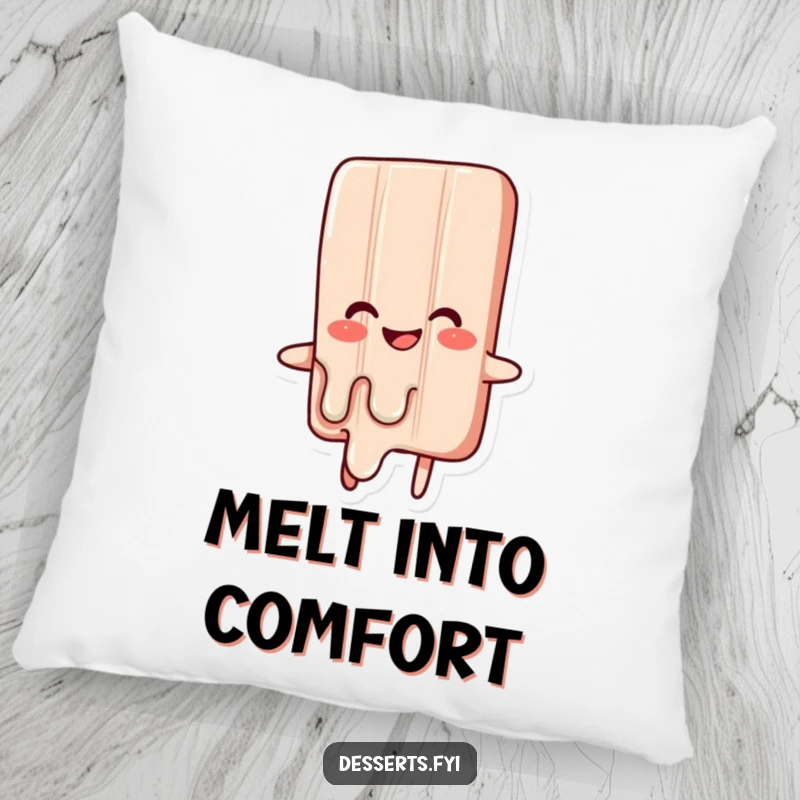 Funny pillow featuring a delightful candy bar character melting with glee, offering cozy comfort and a sweet, humorous touch.