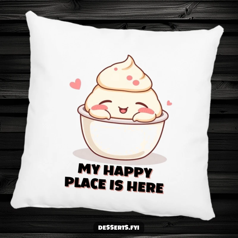 Funny pudding cup nap pillow with a sleeping pudding character, providing a soft, humorous accent for furniture and beds.