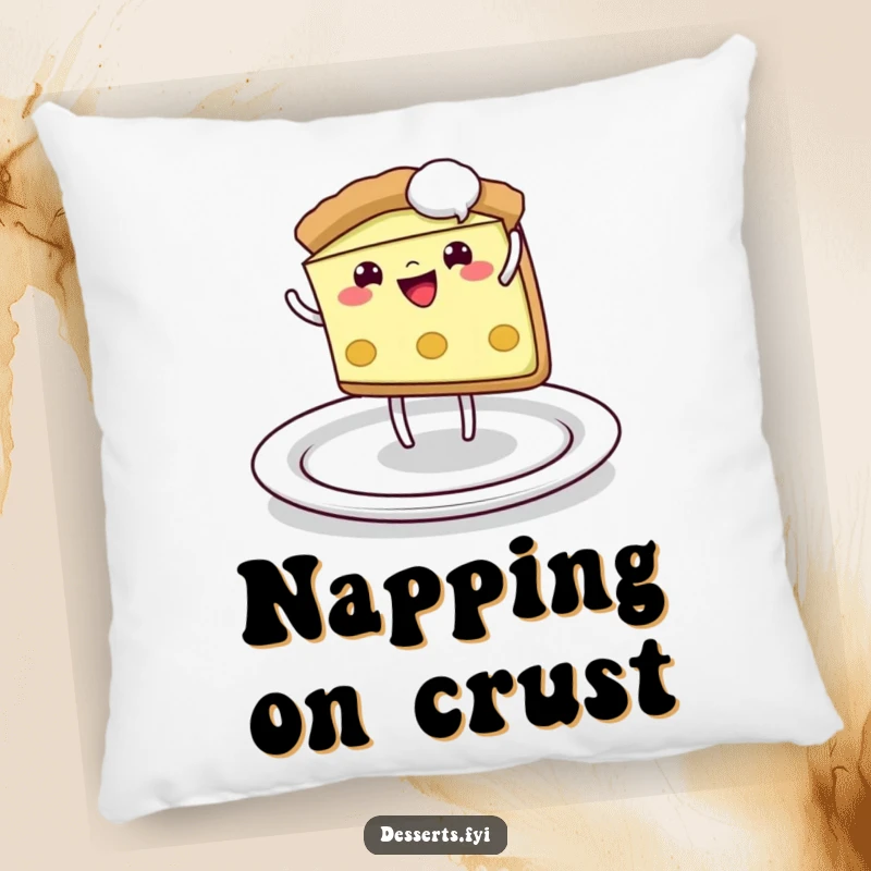 Funny Pillow: A playful pie slice performs a cartwheel across a plate, a soft and humorous decorative item.