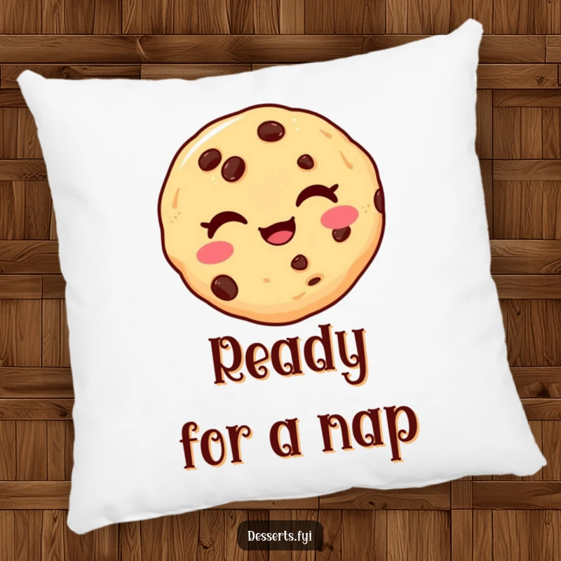 Funny pillow featuring a delighted chocolate chip cookie winking playfully, providing a cozy and humorous decorative touch for sofas or beds.