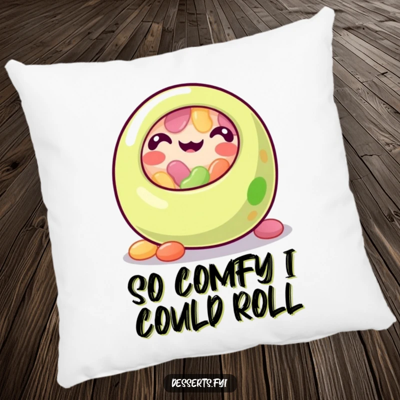 Funny jelly bean pillow with a happy, rolling jelly bean character, perfect for adding a soft, humorous accent to sofas and beds.