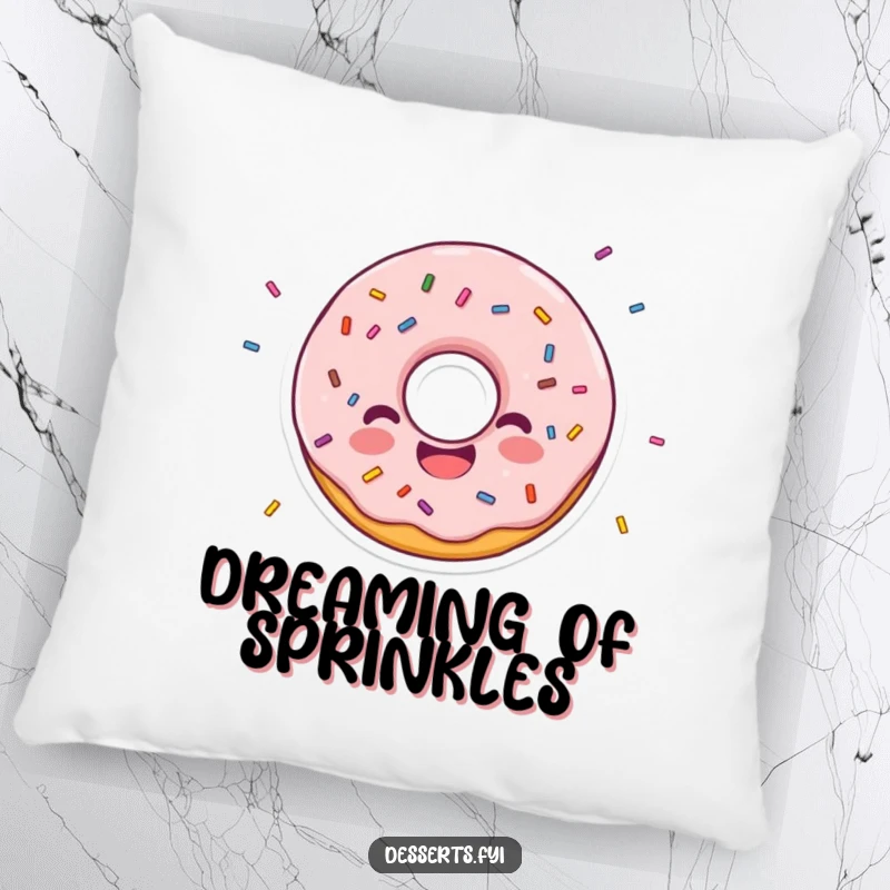 Funny pillow featuring a soft donut character with scattered sprinkles, offering comfort and a joyful, sweet decorative touch.