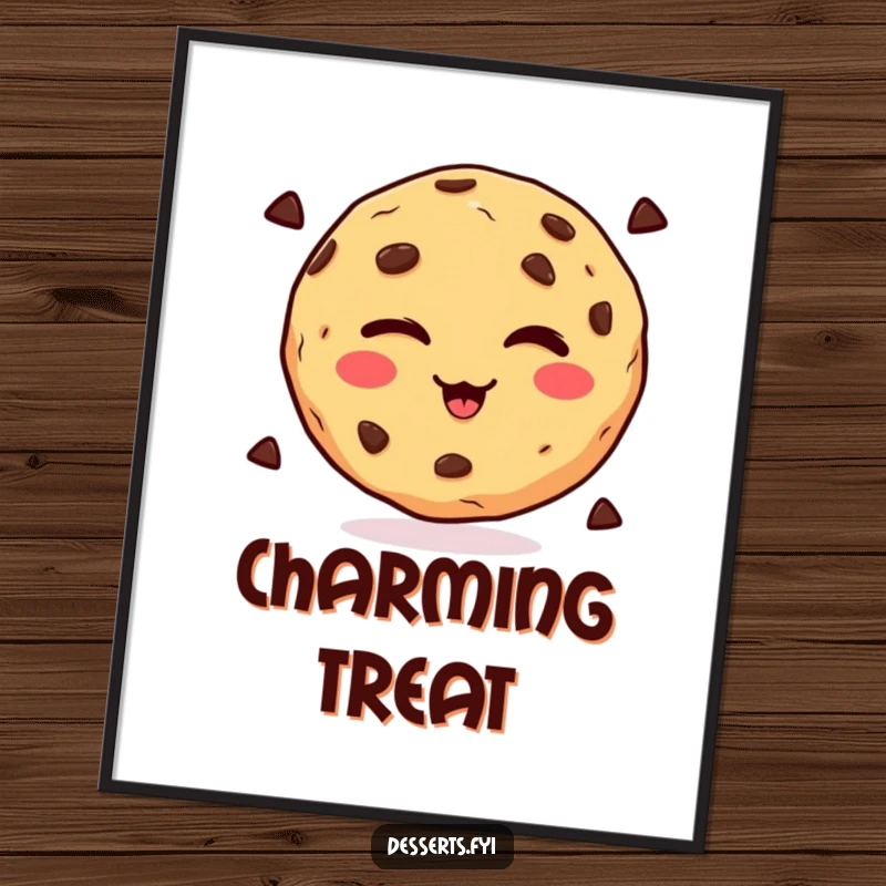 Funny winking chocolate chip cookie digital artwork, vibrant and playful, ready to be printed for humorous home decor, ideal funny gift.