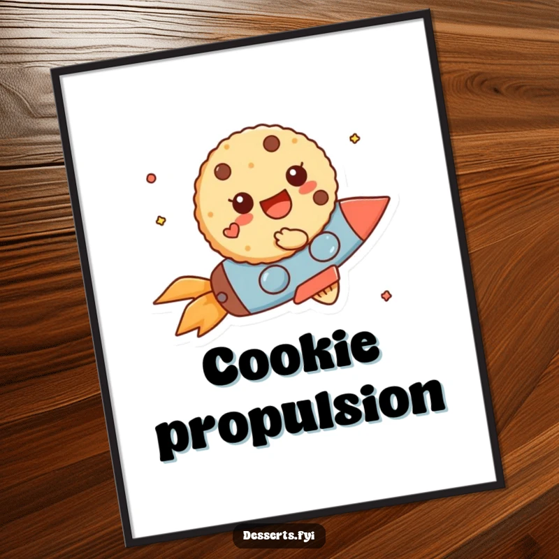 Funny Digital Art Print: A cheerful cookie zooms on a tiny rocket, bringing instant high-flying humor.