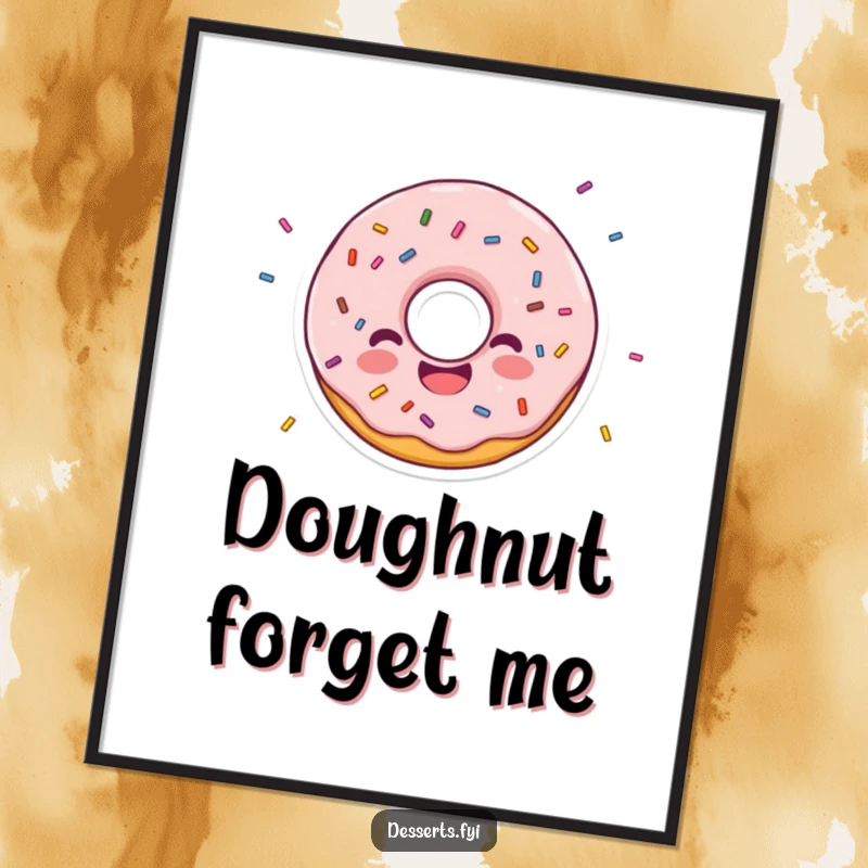 Funny digital art print of a happy donut character with sprinkles scattering, perfect for instant download and joyful decor.