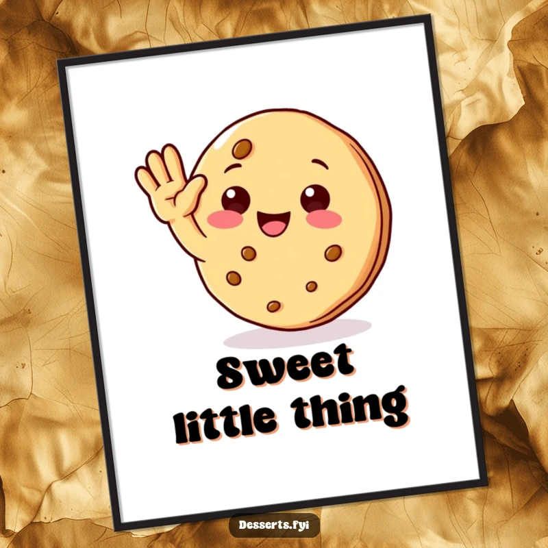 Funny digital art print of a cute cookie character with a cheerful wave, perfect for immediate download and joyful decoration.
