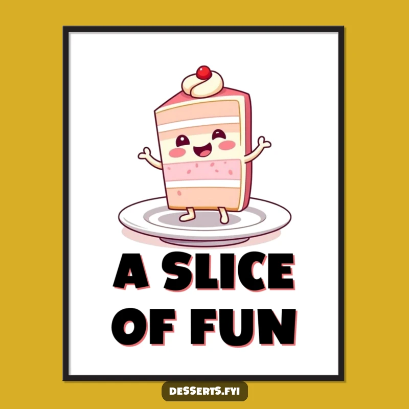 Funny Dessert Print: Dancing Cake Character, Instant Sweet Decor Gift