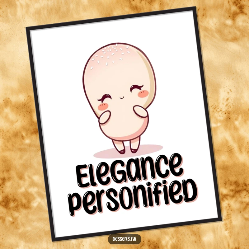 Funny digital art print of a charming macaron character in an elegant, sugar-dusted pose, offering instant chic sophistication and humor.