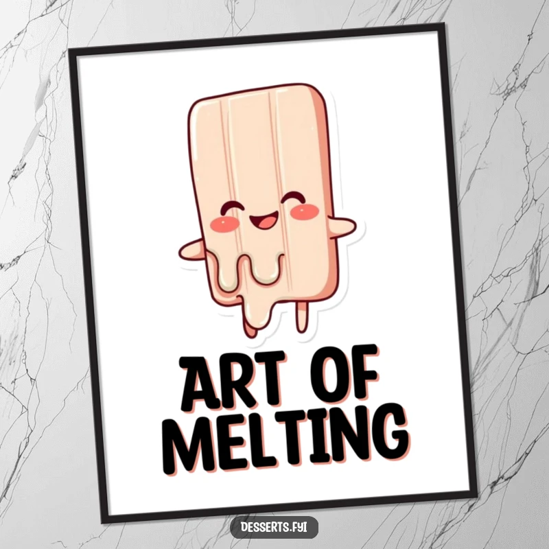Funny digital art print of a happy candy bar character melting with glee, spreading sweetness and humor across screens.