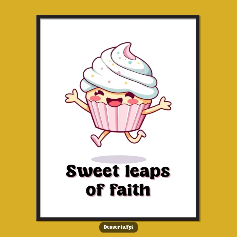 Funny Smiling Cupcake Digital Art: Frosting Leap Print - Unique Funny Gift