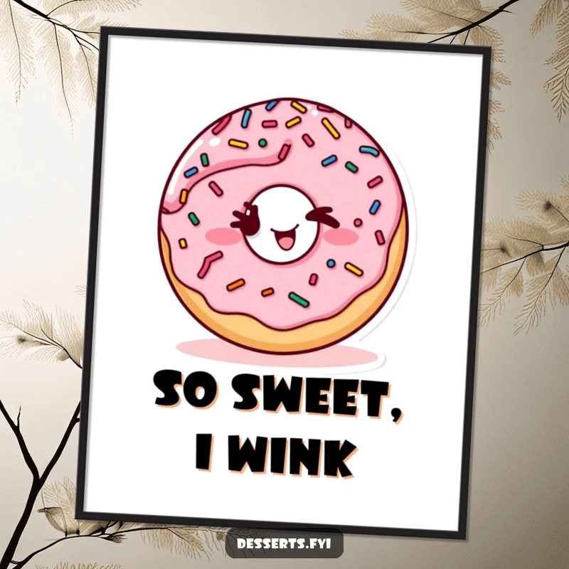 Funny digital art print of a winking donut with sprinkles, offering a playful and humorous decorative accent for modern homes.
