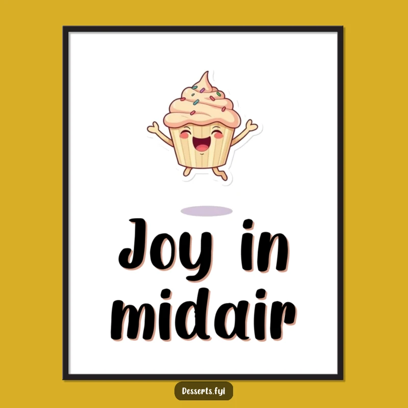 Funny Digital Art Print: Leaping Cupcake, Instant Download of Hilarious Celebration