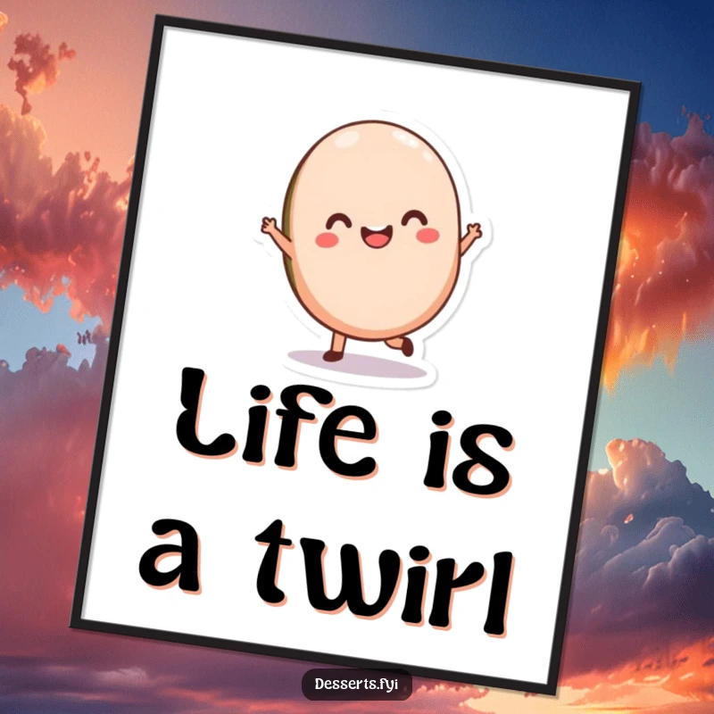 Funny Macaron Digital Art Print of a twirling character, ready to be printed for instant Parisian charm and sweet humor.