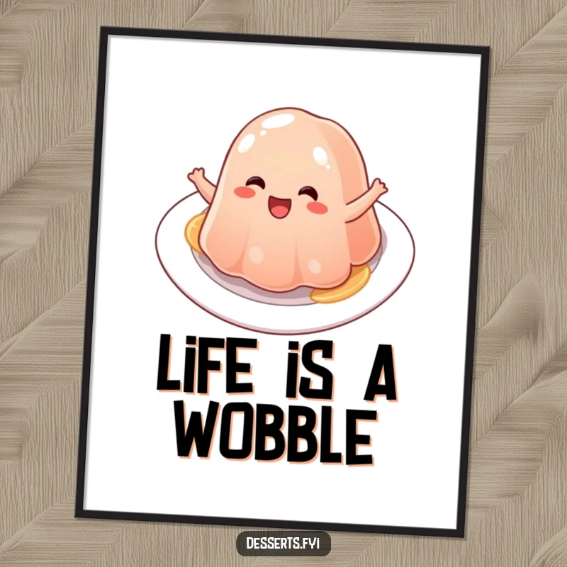 Funny jelly digital art print, a happy character bouncing with delight, perfect for instant wall decor and jiggly humor.