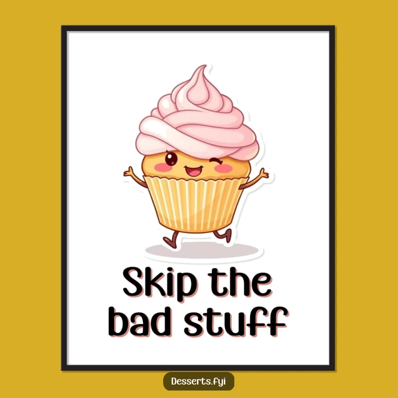 Funny Skipping Cupcake Digital Art: Sweet Joy for Your Walls