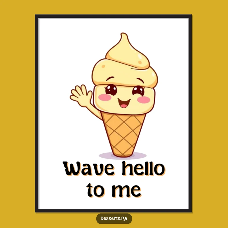 Funny Waving Ice Cream Digital Art: Joyful Wall Art for a Cheerful Home