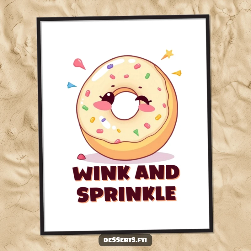 Funny Digital Art: A joyful donut character winks and sprinkles candy dots, a sweet and humorous artwork for instant download.